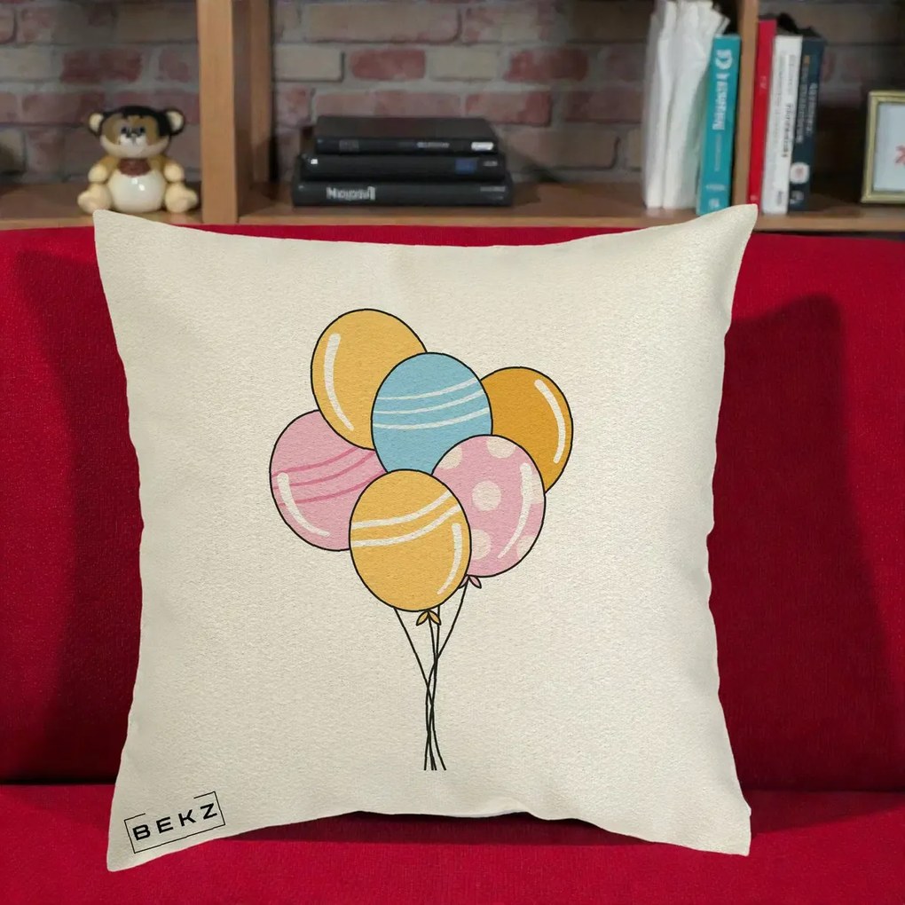 Perna Decorativa Baloane Petrecere, 40x40 cm, Ecru, Husa Detasabila, Perna Inclusa, BEKZ®