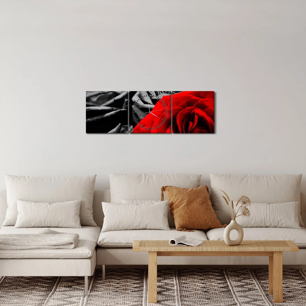 Tablou - Flori de trandafir (cu ceas) (90x30 cm)