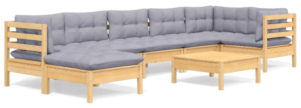 3096555 vidaXL Set mobilier de grădină cu perne gri, 8 piese, lemn masiv pin