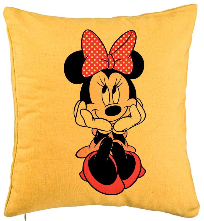 Perna Decorativa, Model copii Minnie Mouse, 40x40 cm, Galben, Husa Detasabila, Burduf