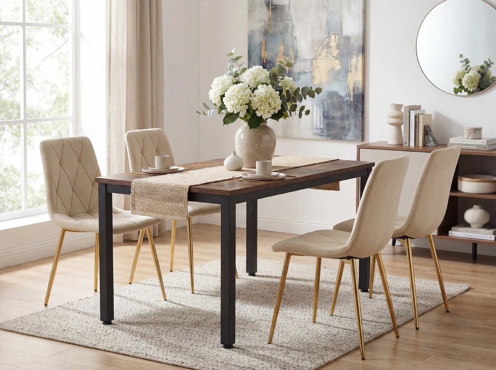 Scaun de dining din catifea bej deschis LIBRA cu picioare aurii