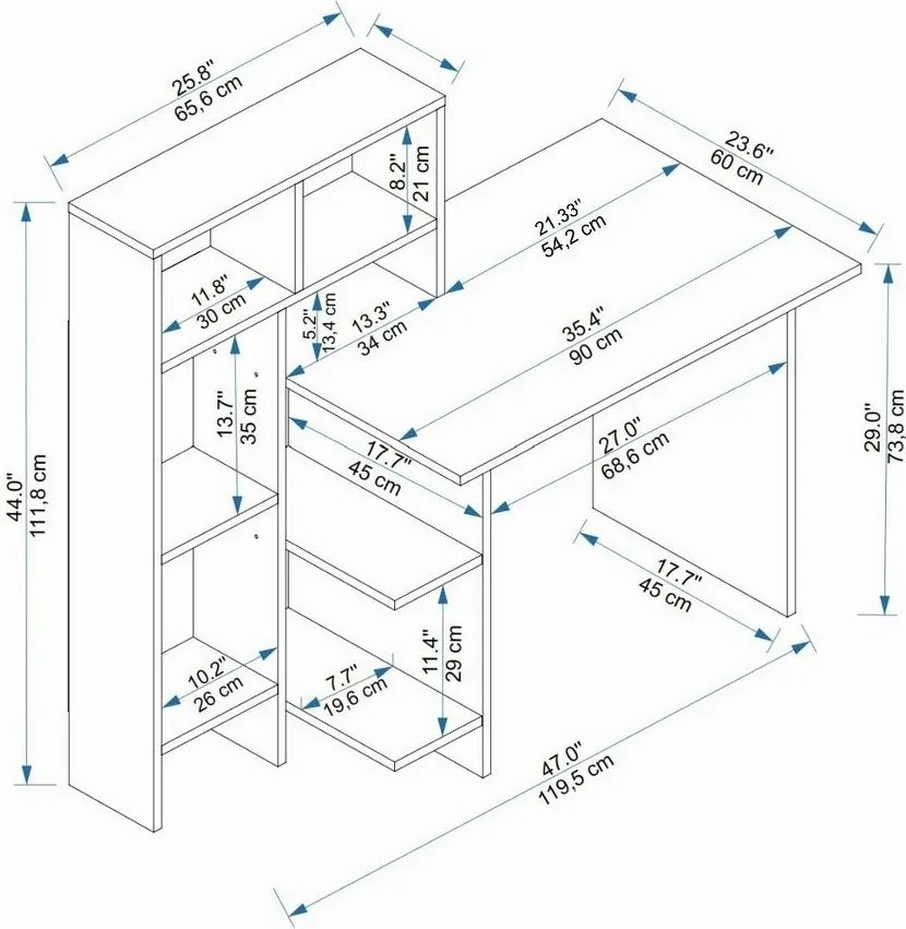 Masă de birou Bugra White and Oak