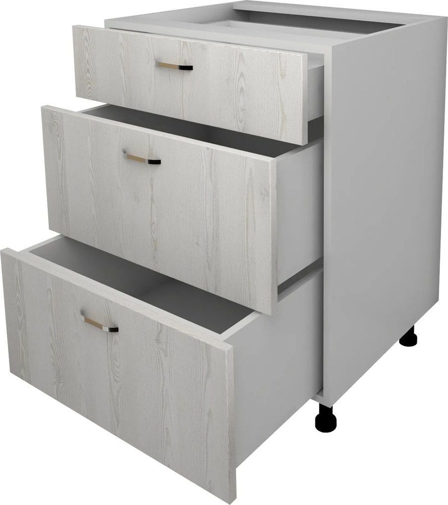 Corp Baza Lecce, 3 Sertare, Pin Alb/Alb, 60 x 50 x 80 cm