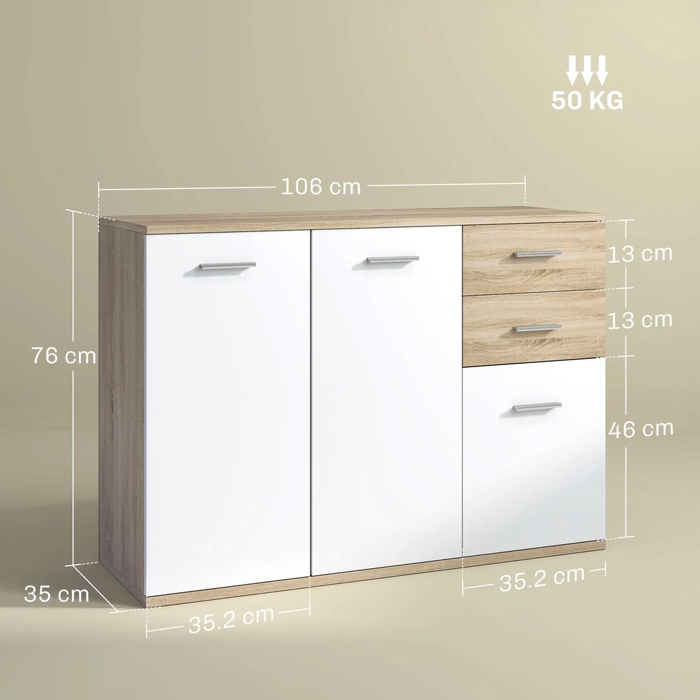 HOMCOM Comodă Modernă cu 3 Dulapuri și 2 Sertare din Lemn, Efect lemn | Aosom Romania