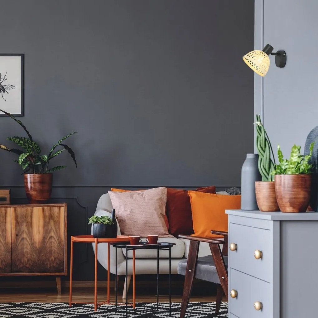 Aplica de perete design industrial Rattan negru mat