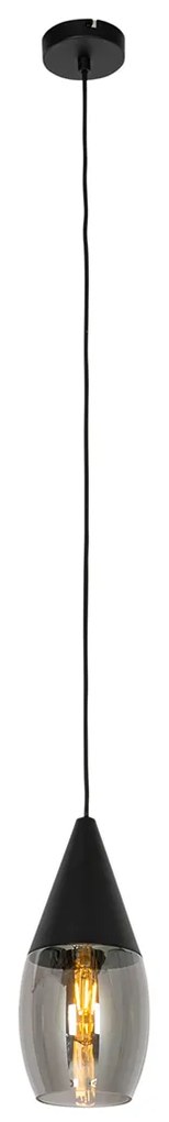 Lampă modernă suspendată neagră cu sticlă fumurie - Drop