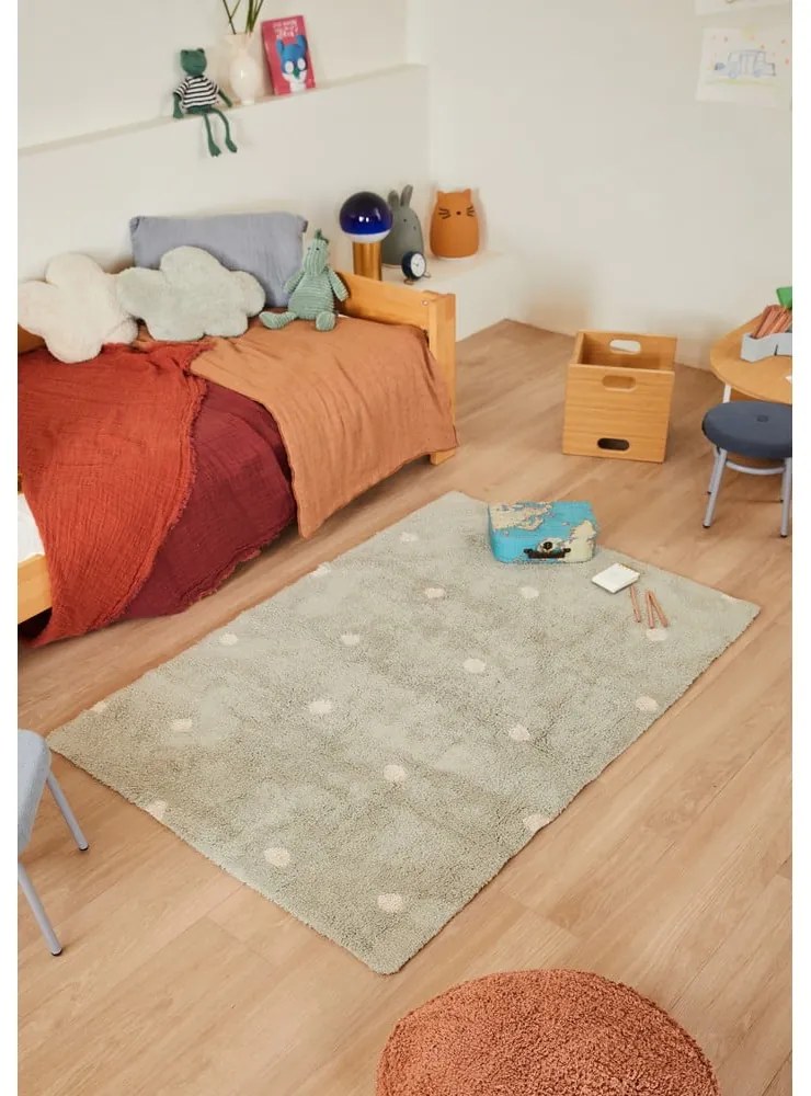 Covor pentru copii verde mentă lavabil/țesut manual din bumbac 100x150 cm Mini Dot Blue Sage – Lorena Canals