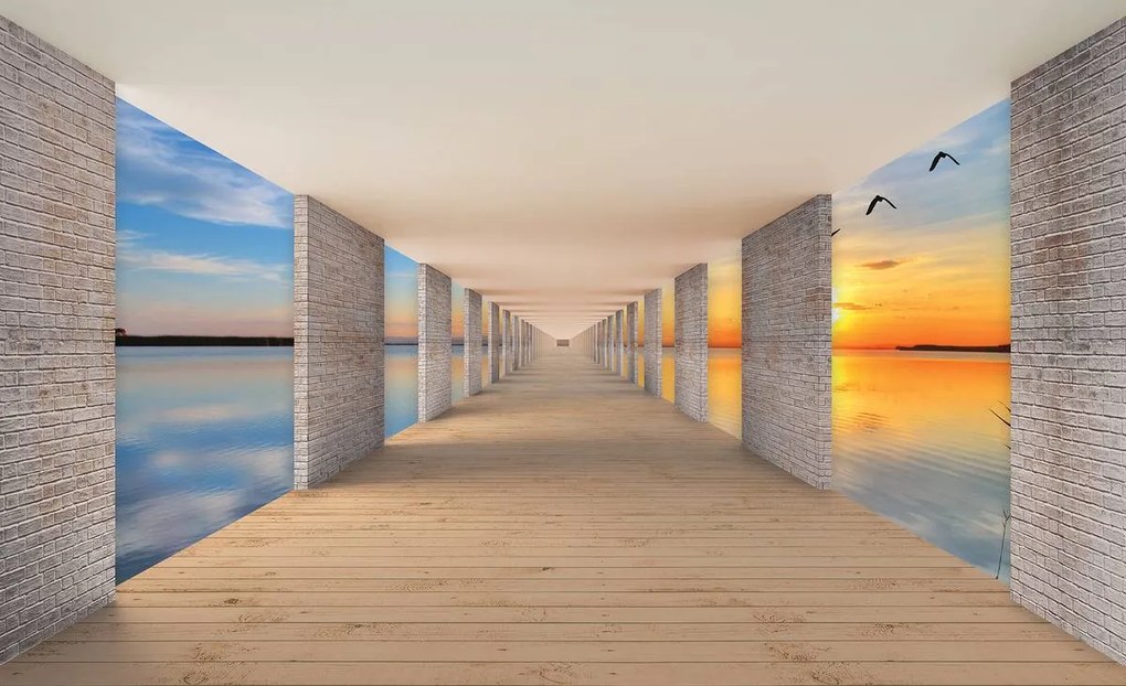 Fototapet - Tunel cu privire spre lac (254x184 cm)