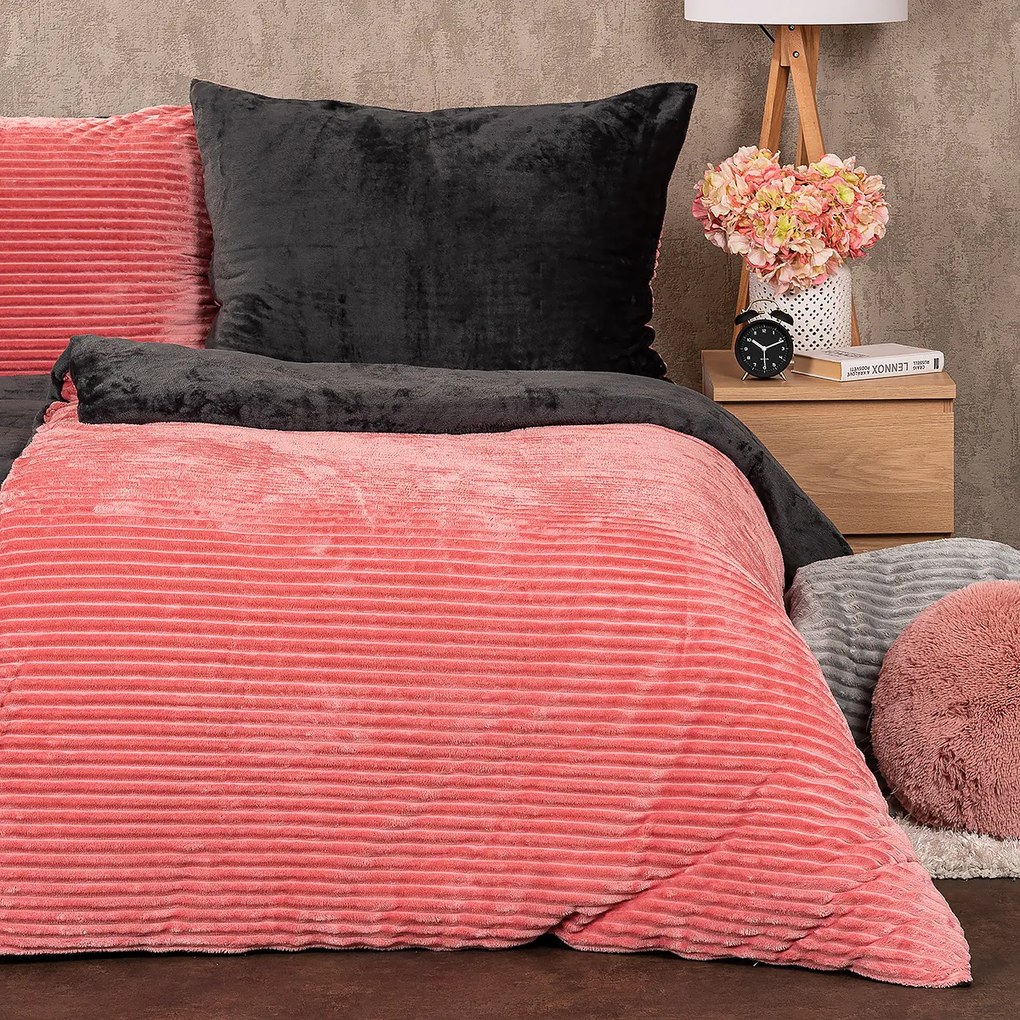 Lenjerie de pat din micro-flanelă 4Home Stripe, roz, 140 x 200 cm, 70 x 90 cm