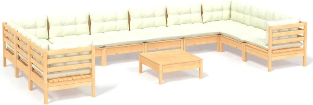 vidaXL Set mobilier grădină cu perne crem, 11 piese, lemn masiv de pin