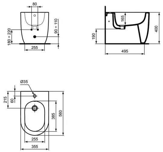 Bideu pe pardoseala Atelier Blend Curve alb lucios