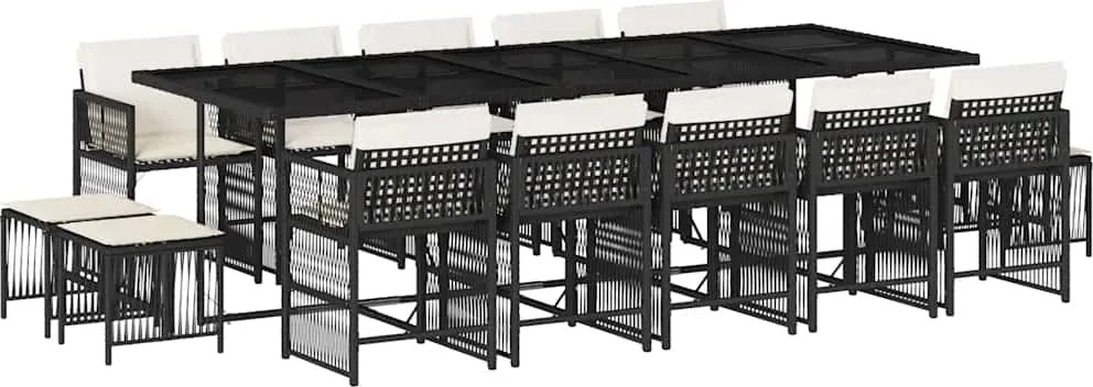 vidaXL Set mobilier de grădină cu perne, 15 piese, negru, poliratan