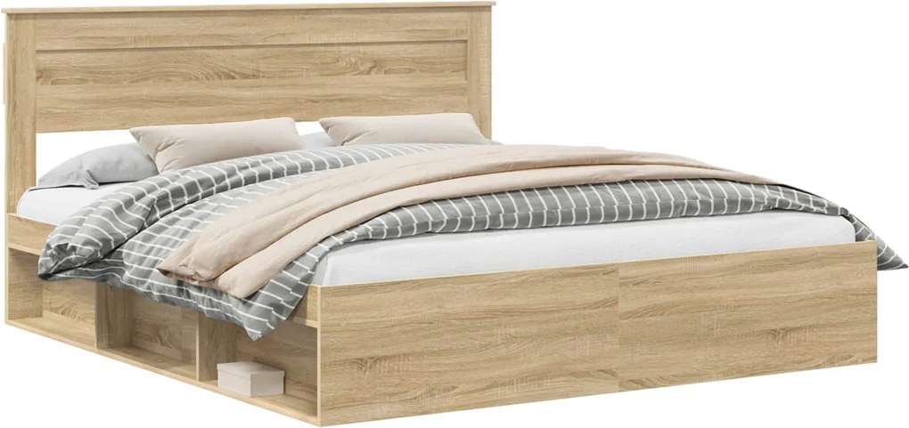 vidaXL Cadru de pat cu headboard Sonoma 180 x 200 cm Lemn de pin masiv