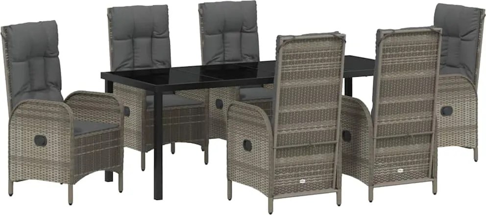 vidaXL Set de masă pentru grădină cu pernă 7 pcs Gri poliratan