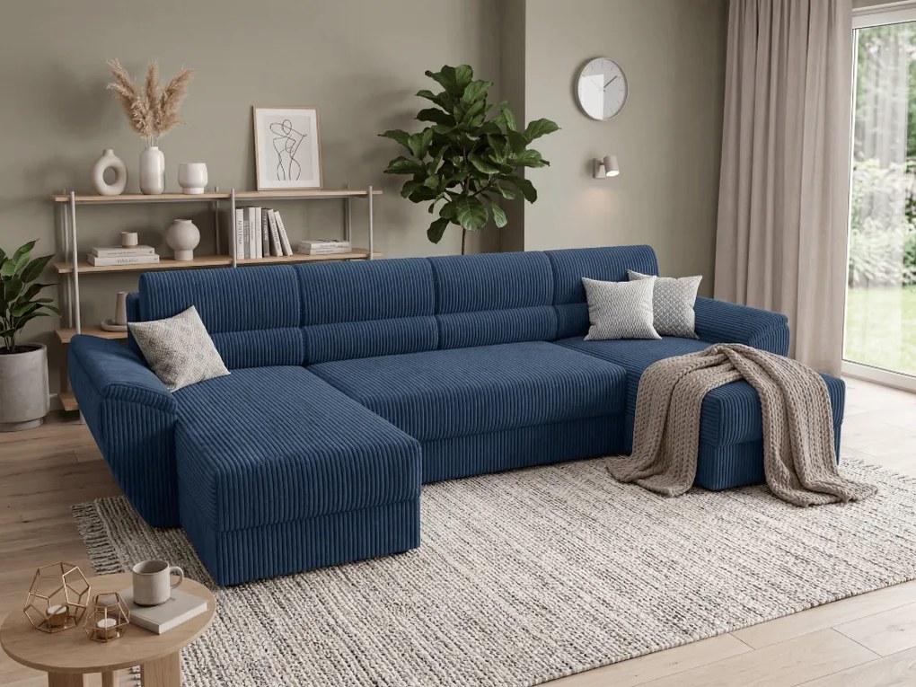 Coltar extensibil in forma de U TAVERO, albastru inchis, 321x140 cm