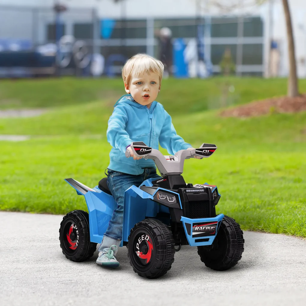 HOMCOM ATV pentru Copii 18-36 Luni din PP și Metal cu Roți Rezistente, Viteză Max 2.5 km/h, Design Atractiv, Albastru Gri și Negru | Aosom Romania