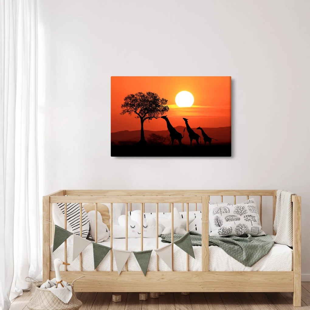 Tablou cu girafe în apus de soare (90x60 cm)