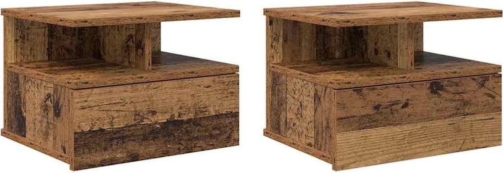 vidaXL Noptieră Suspendată cu sertar 2 pcs Lemn vechi 40 x 31 x 28 cm