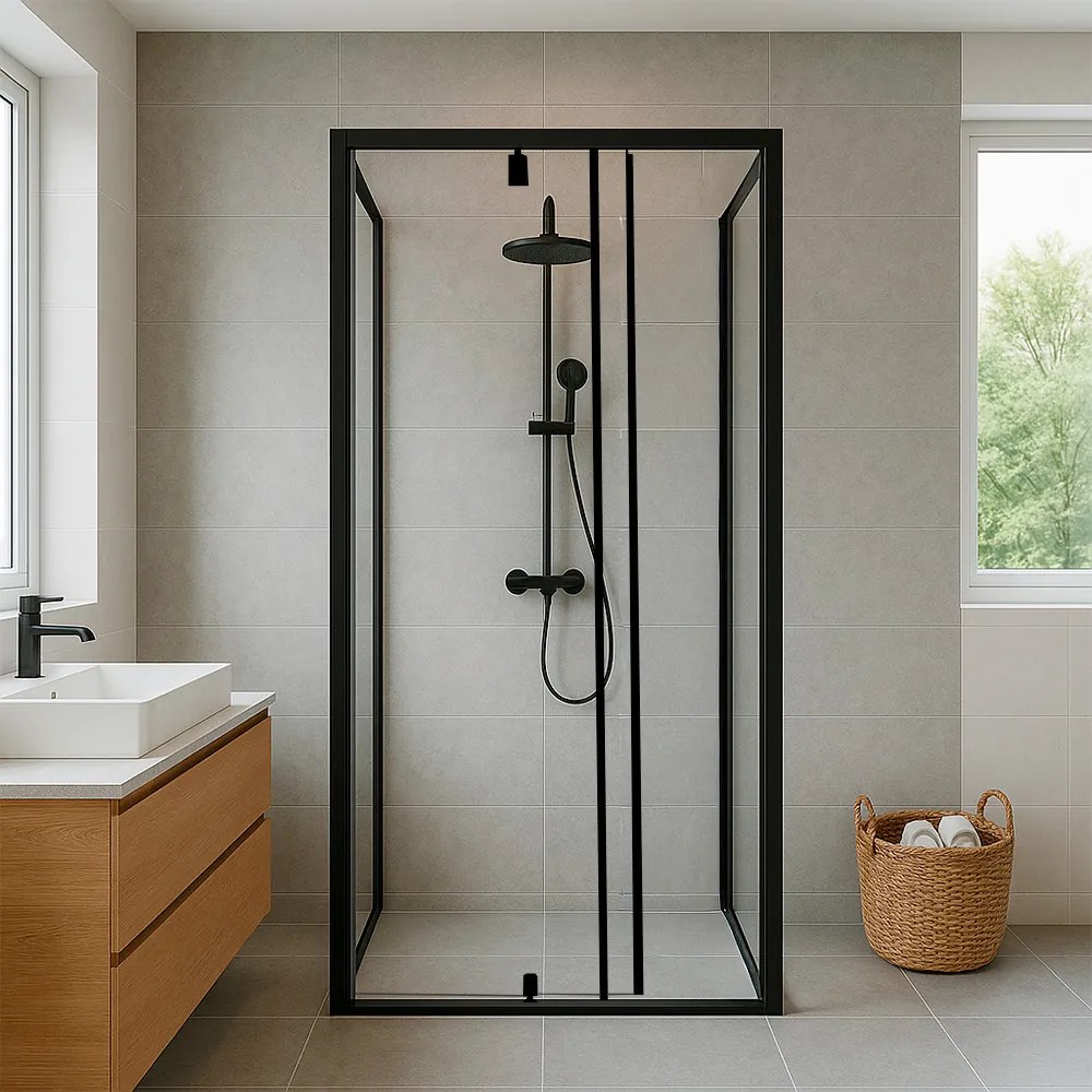 Flexi perete montat pătrat cabină de duș 80x80 cm fără tavă de duș negru