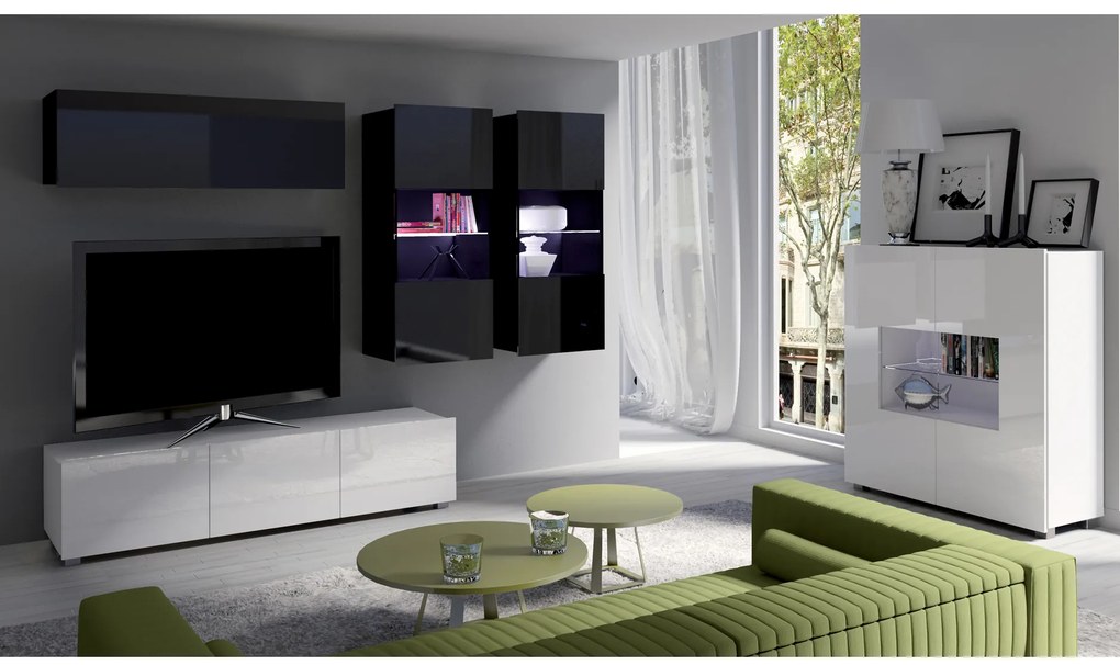 Mobilier living Calabria C6 (Negru + Alb) (fără iluminat). 1051611