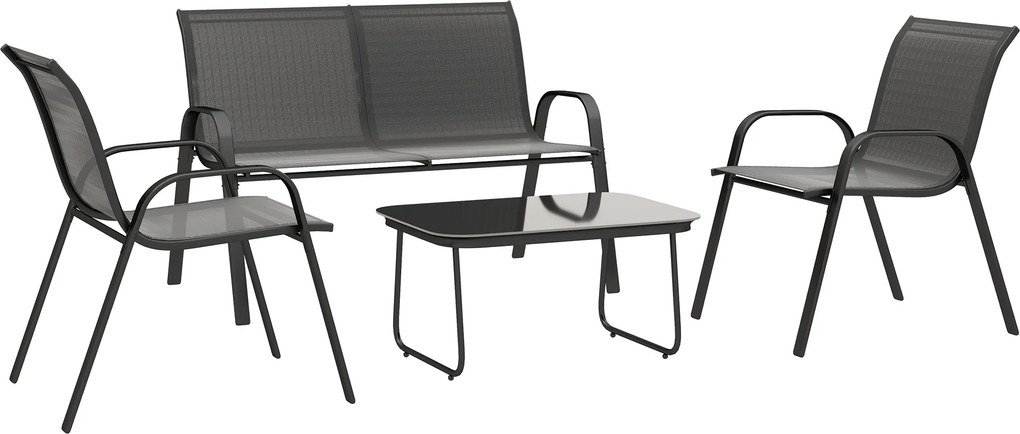Outsunny Set Mobilier de Grădină din 4 Piese cu Canapea, 2 Scaune Stivuibile și Măsuță de Cafea, 113x66x79 cm, Negru | Aosom Romania