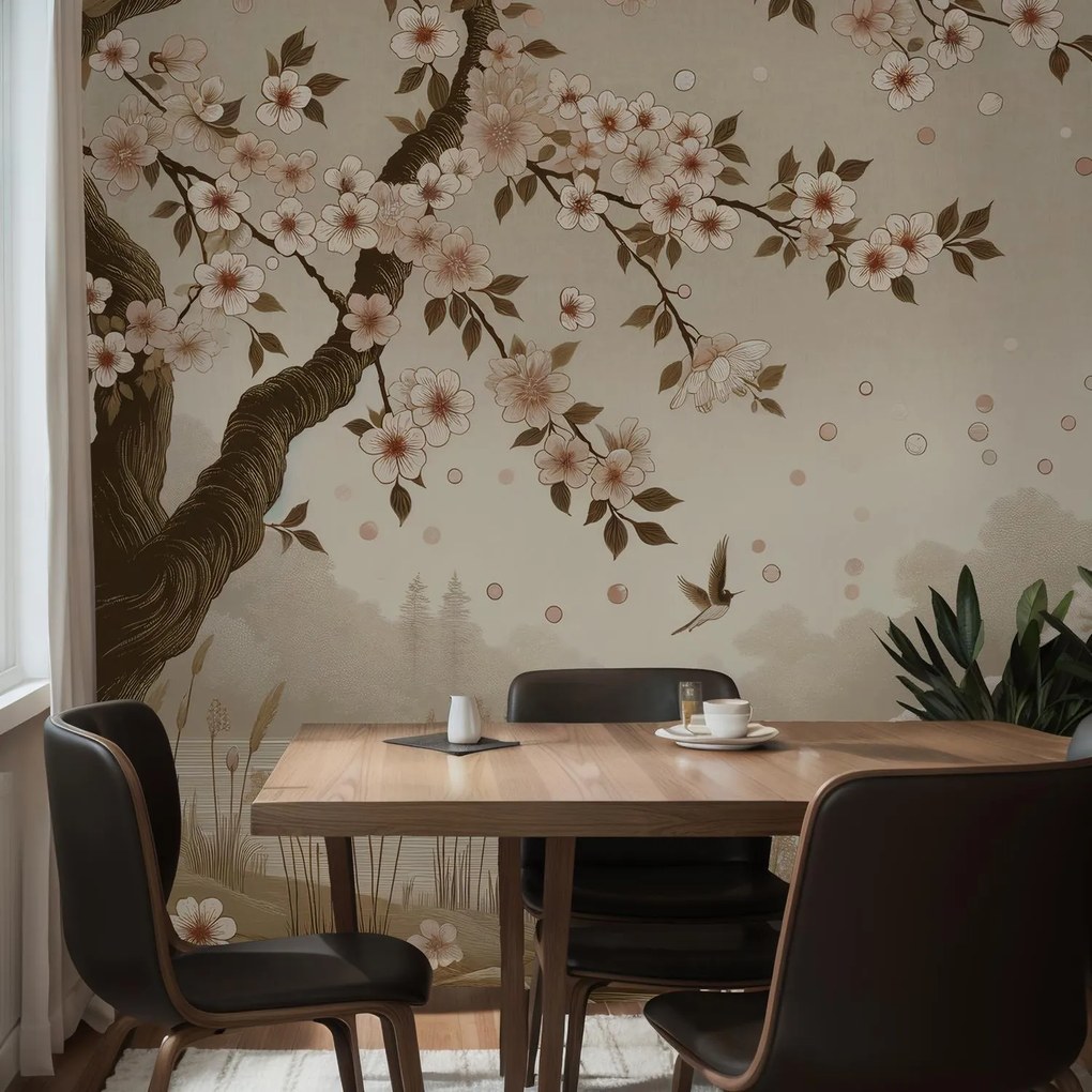 Fototapet - Sakura lângă râu (147x102 cm)