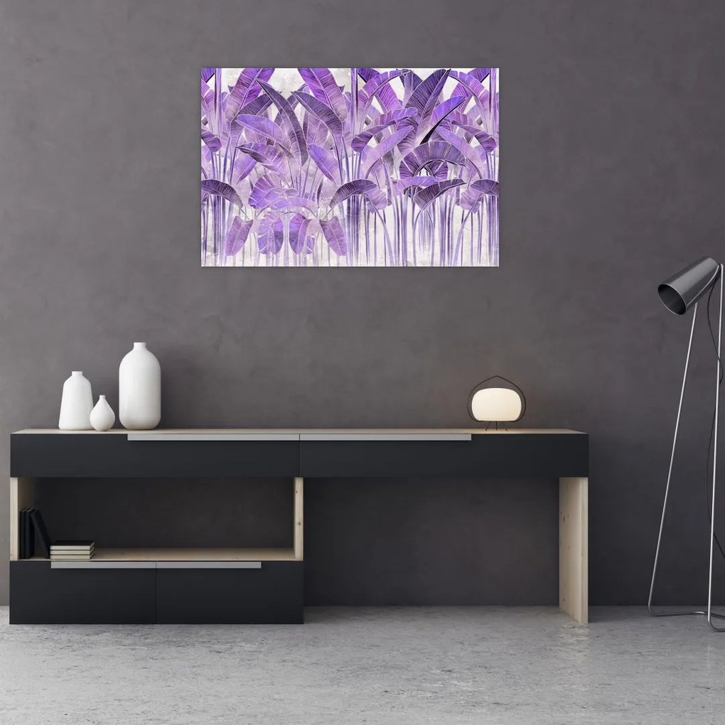 Tablou - Frunze violet în tencuială (90x60 cm)