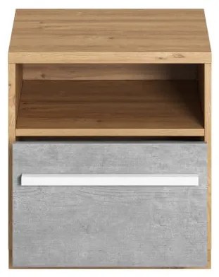 Noptiera Piano Cu 1 Sertar, Stejar Nash, Alb Si Beton, 45 Cm