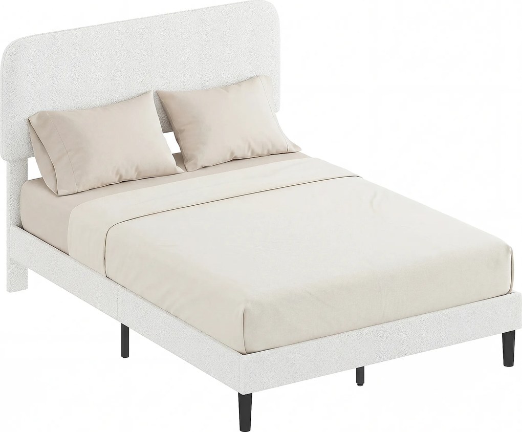 HOMCOM Cadru pat single cu tăblie căptușită cu Teddy-Fleece, cadru metalic pentru pat, montaj ușor, alb | Aosom Romania