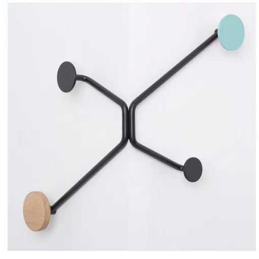 Cuier negru de perete, colț exterior, Gazzda Hook, detaliu verde mentolat