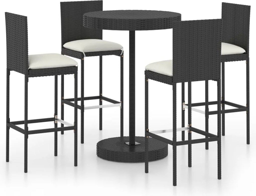 vidaXL Set mobilier bar de grădină cu perne, 5 piese, negru, poliratan