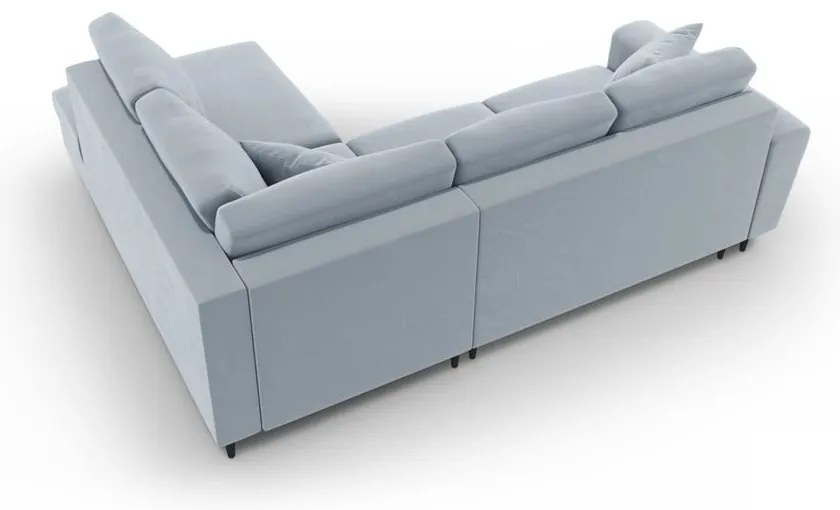 Colțar albastru deschis extensibil, cu spațiu de depozitare cu tapițerie din catifea (cu colț pe partea dreaptă-în formă de ”L”) Kyoto – Cosmopolitan Design