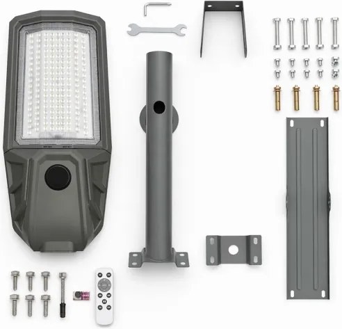 Lampă stradală LED reglabilă cu senzor și panou solar KOBRA, 400 W / 24.000 mAh, IP65, antracit + telecomandă