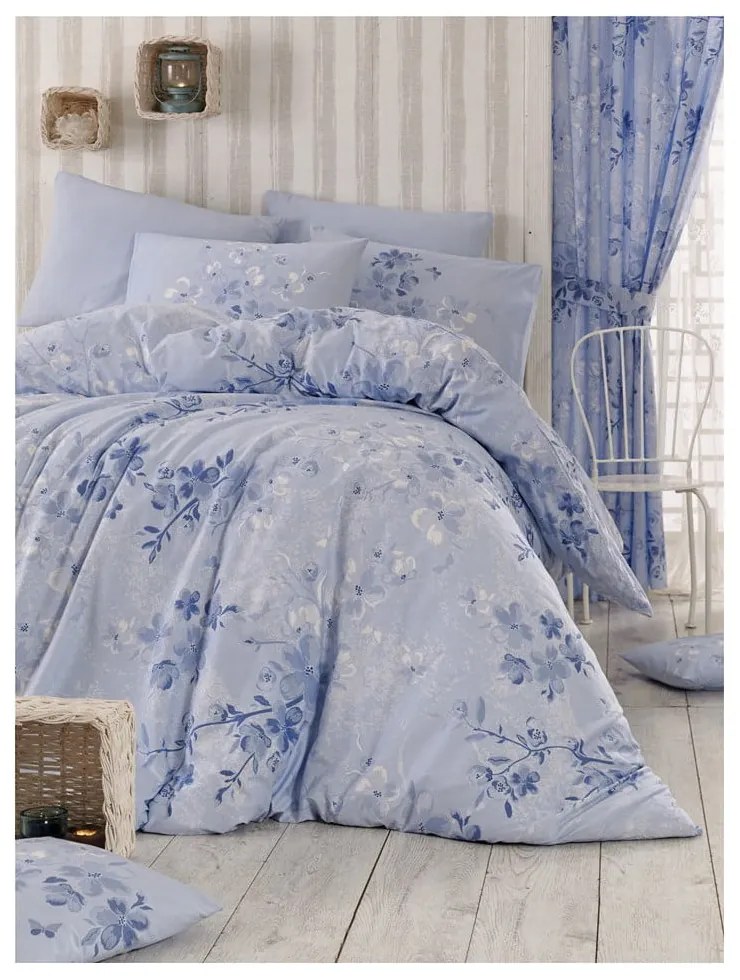 Lenjerie de pat albastru-deschis din bumbac ranforcé pentru pat de o persoană 140x200 cm Elena – Mijolnir