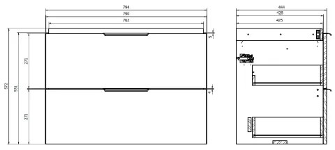 Cersanit S598-048-DSM- Dulap suspendat pentru lavoar MALIKA 80x45 cm alb