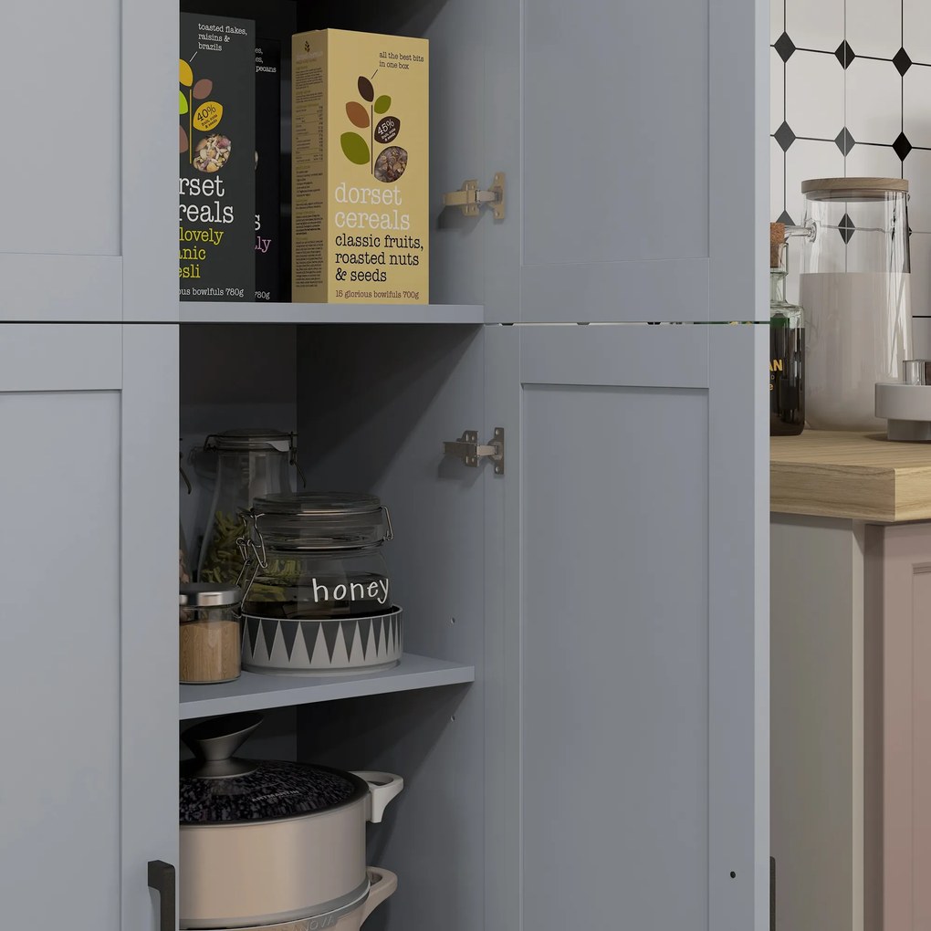 HOMCOM Dulap de bucătărie înălțime 170 cm bufet înalt cu 4 uși și rafturi reglabile, design modern, gri | Aosom Romania
