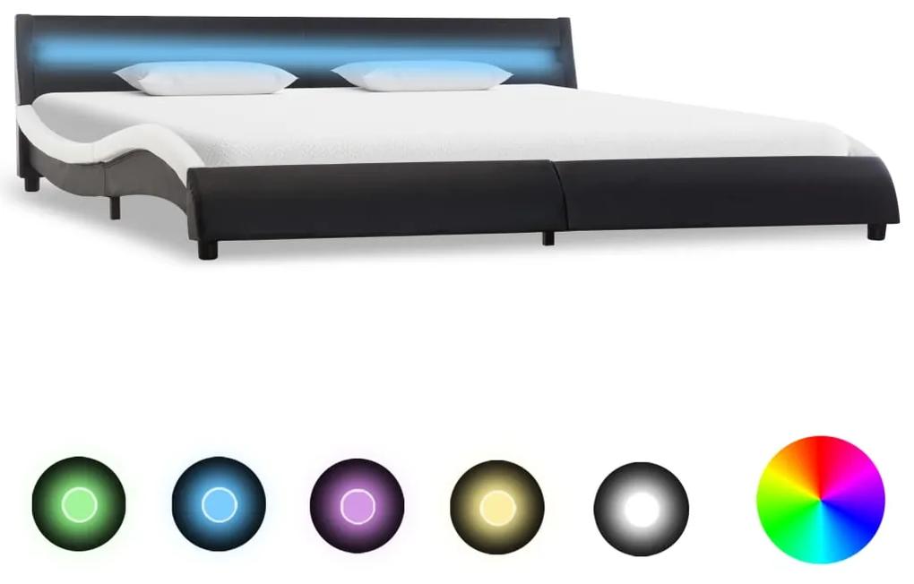 Cadru pat cu LED, negru si alb, 180 x 200 cm, piele ecologica Alb si negru, 180 x 200 cm