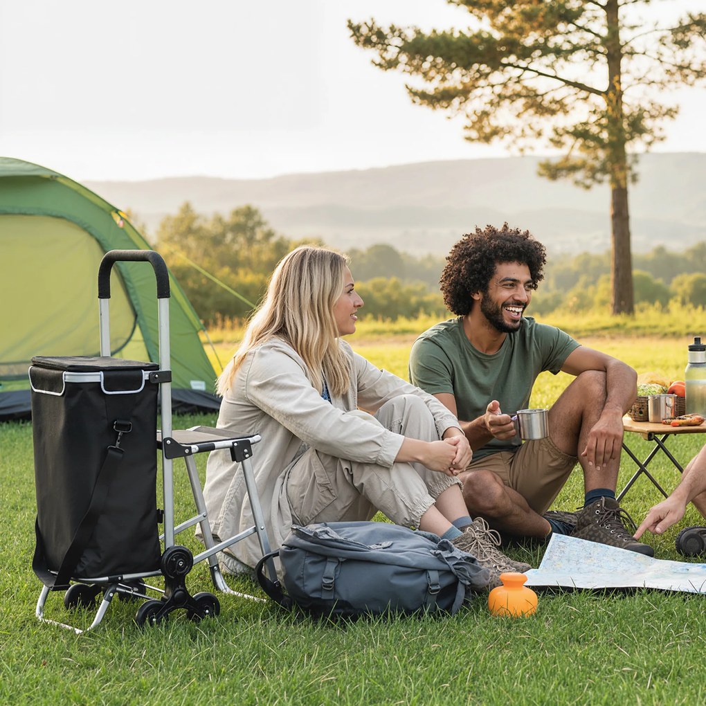 HOMCOM Cărucior de Cumpărături cu Geantă Impermeabilă de 40L, 46x59.5x97 cm, Negru și Argintiu | Aosom Romania