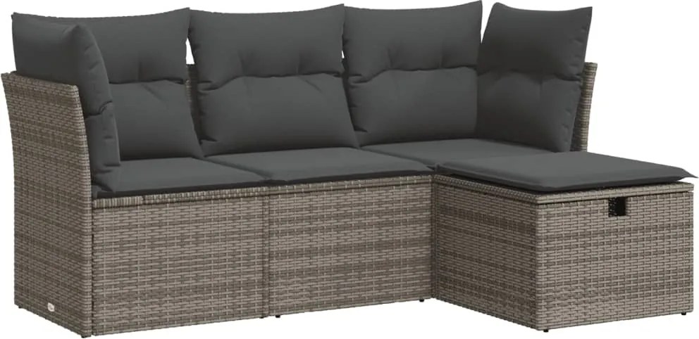 vidaXL Set canapea de grădină cu perne, 4 piese, gri, poliratan