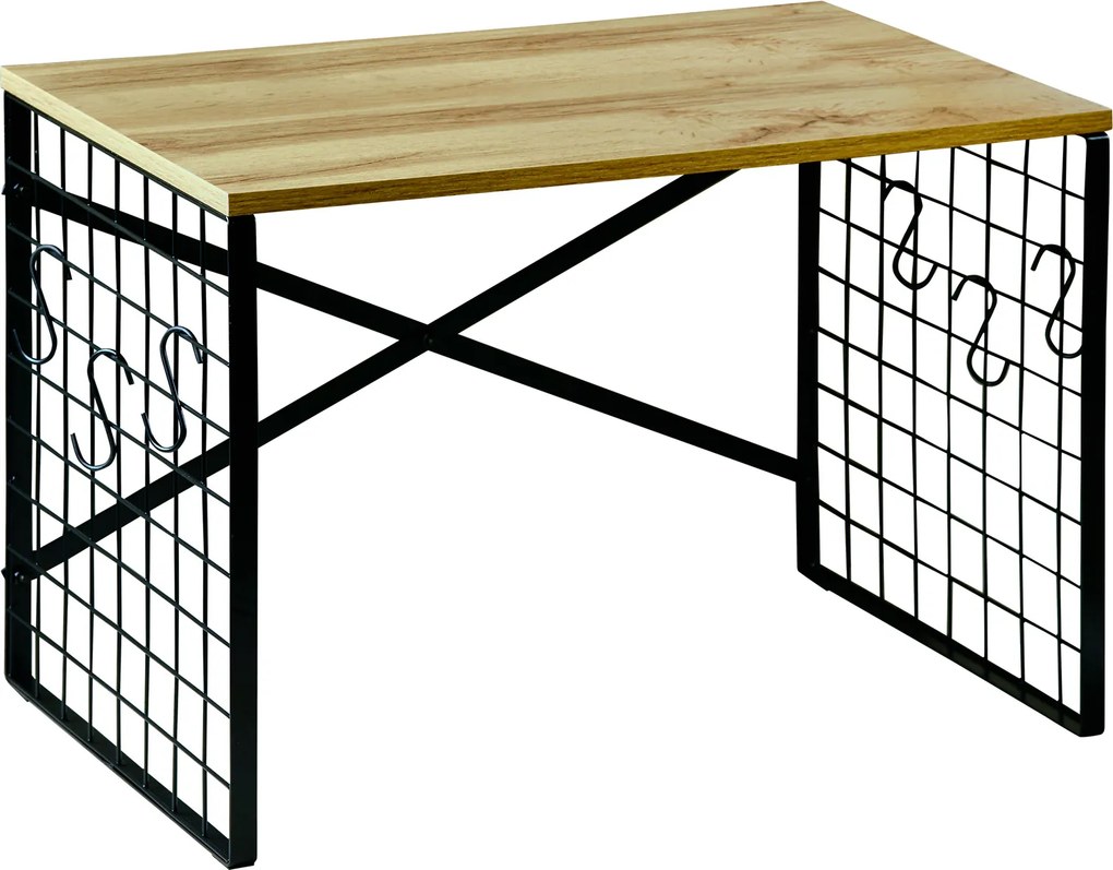 Raft de bucatarie metalic cu carlige, stejar, 52 x 32,5 cm