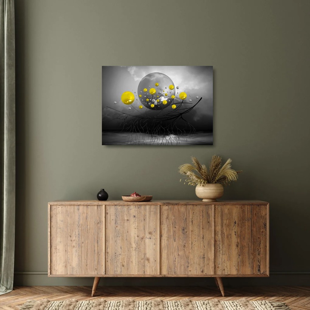 Tablou pe sticlă - bile abstracte galbene (70x50 cm)