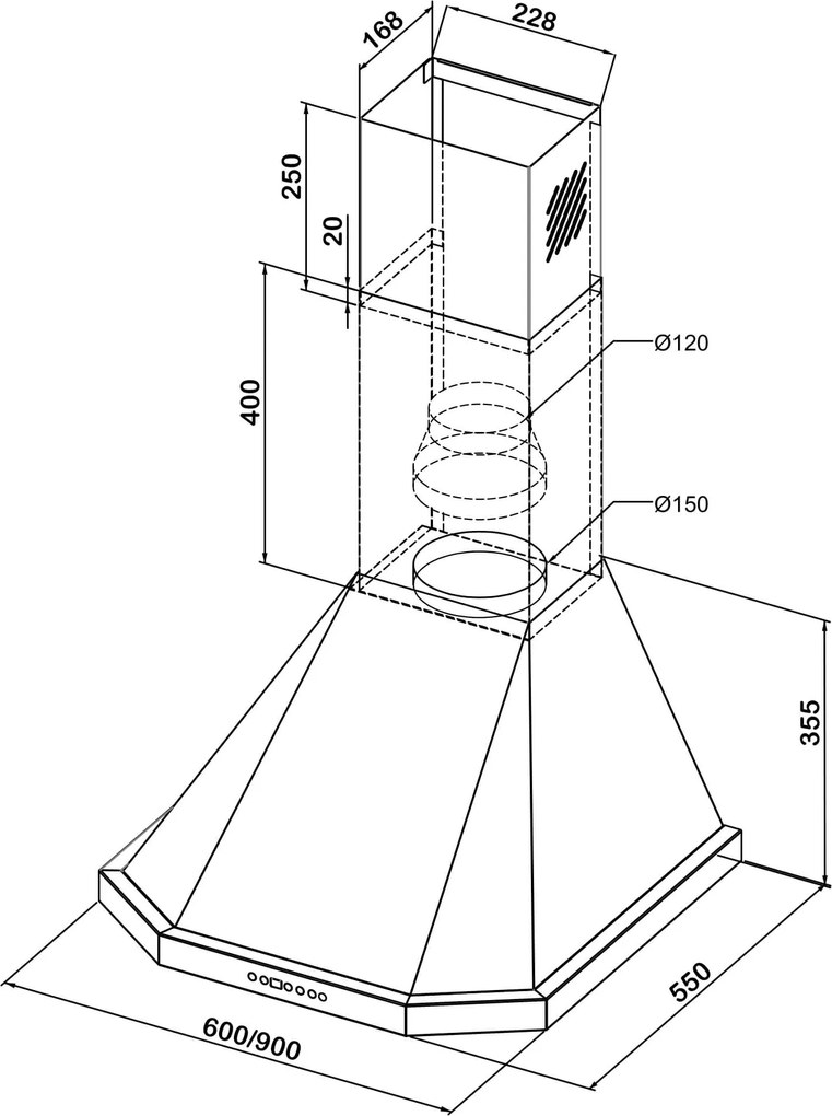 Hota KUGERR D100 - 60cm, Putere Absorbtie 983 mc/h, Inox - Aspirator, Decorativa, Silentioasa, Puternica, Robusta, de Perete
