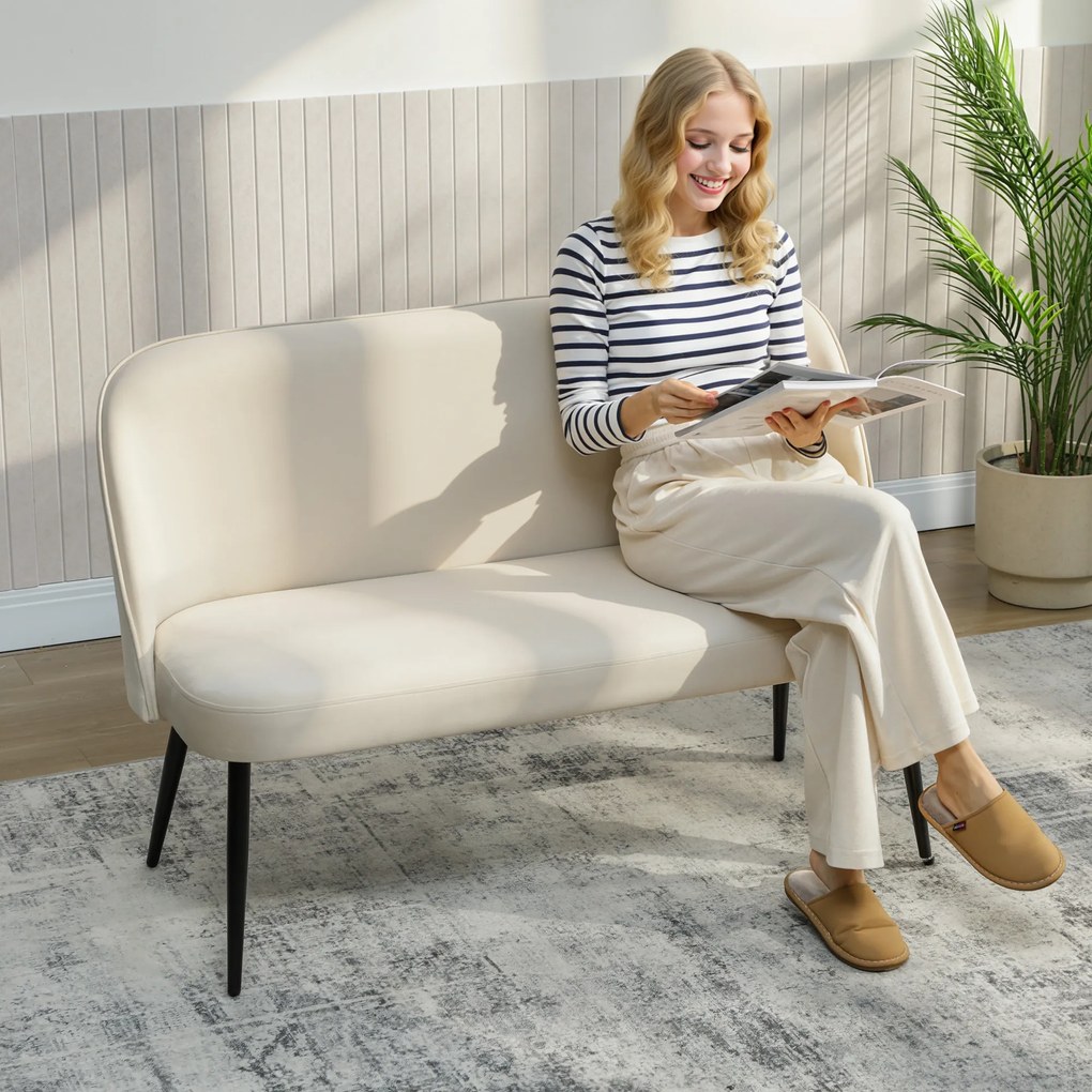 HOMCOM Canapea 2 locuri, canapea tapițată modernă cu cadru din metal și lemn, tapițerie cu aspect de catifea, bej | Aosom Romania