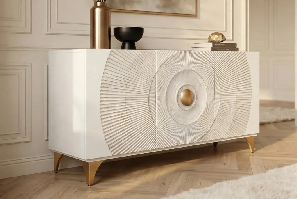 Comoda design vintage Golden Sunset 140cm alb