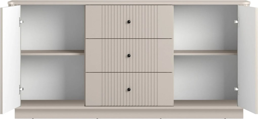 Comodă cu sertare pe soclu Vesper 160 cm - cashmir / mânere negre