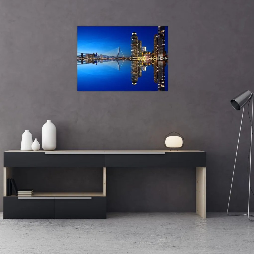 Tablou pe sticlă - Rotterdam nocturn (70x50 cm)