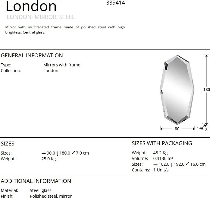 Oglinda decorativa design lux 90x180cm London otel SV-339414