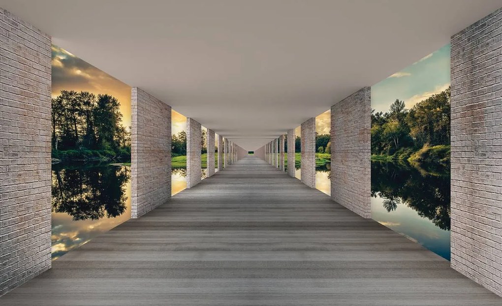 Fototapet - Tunel cu privire spre lac (254x184 cm)