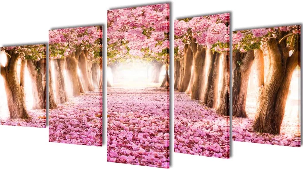 vidaXL Set tablouri imprimate pe pânză Cireși înfloriți, 100x50 cm