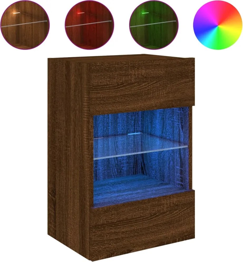 vidaXL Comodă TV de perete cu lumini LED, stejar maro, 40x30x60,5cm